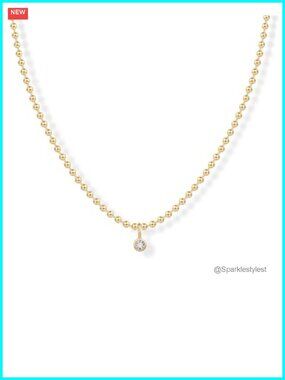 14K Gold Plated Dainty Bezel Set Solitaire Pendant Necklace for Women